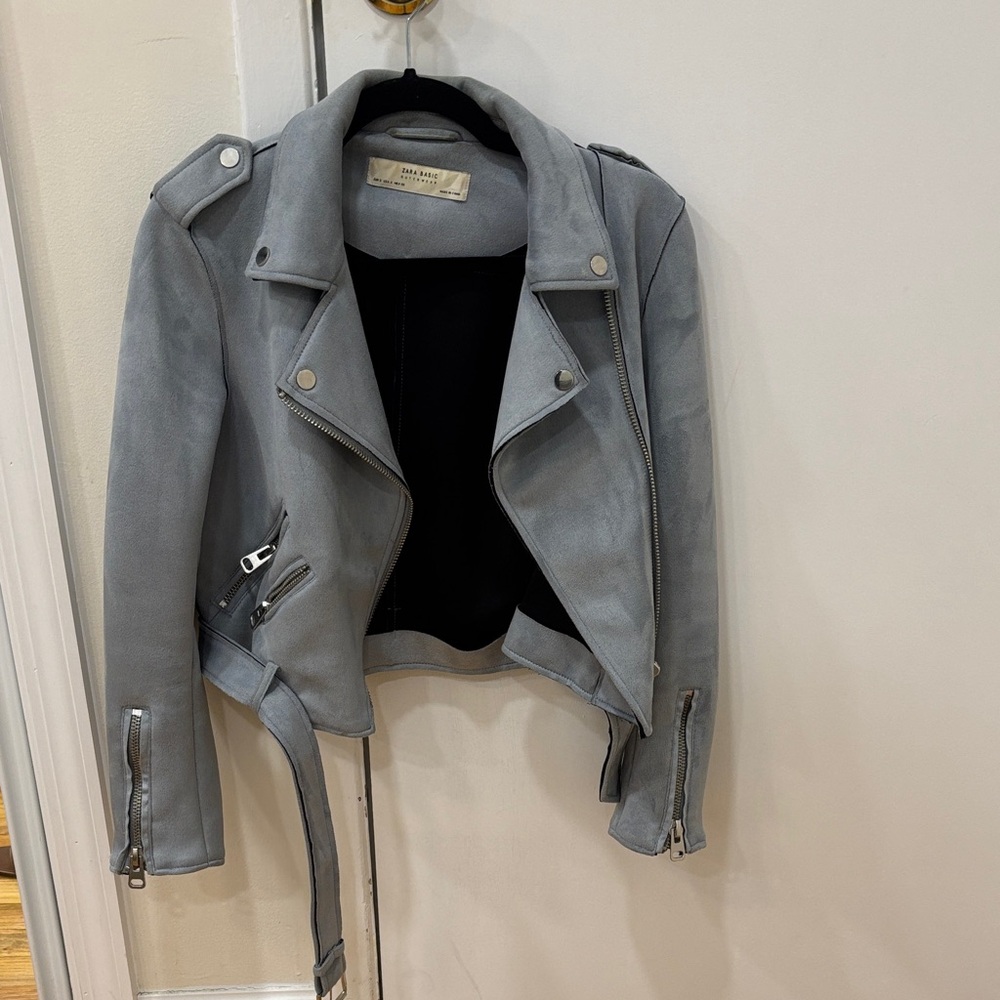 Zara Women's Blue Suede Biker Jacket